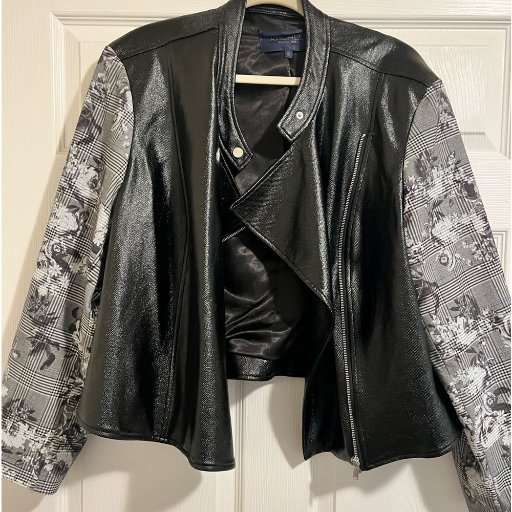 Fun pleather jacket with plaid flower details BRAND NEW never worn before